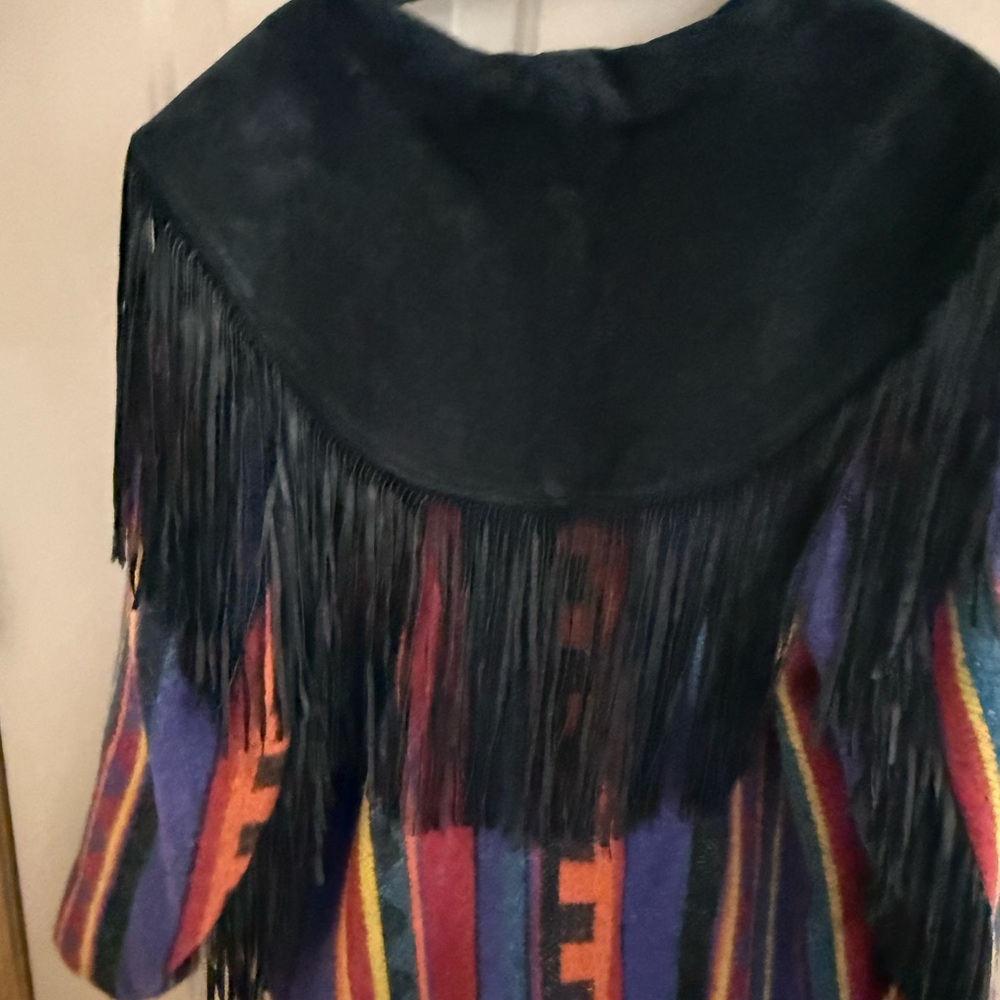 PIONEER Multicolor Southwestern Fringe Utility Jacket with Black Collar Vintage. - Picture 11 of 16